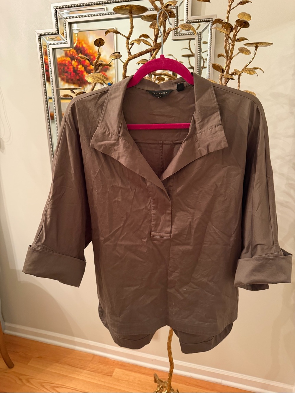 Ted Baker Olive Collared Roll-Sleeve Tunic Top
